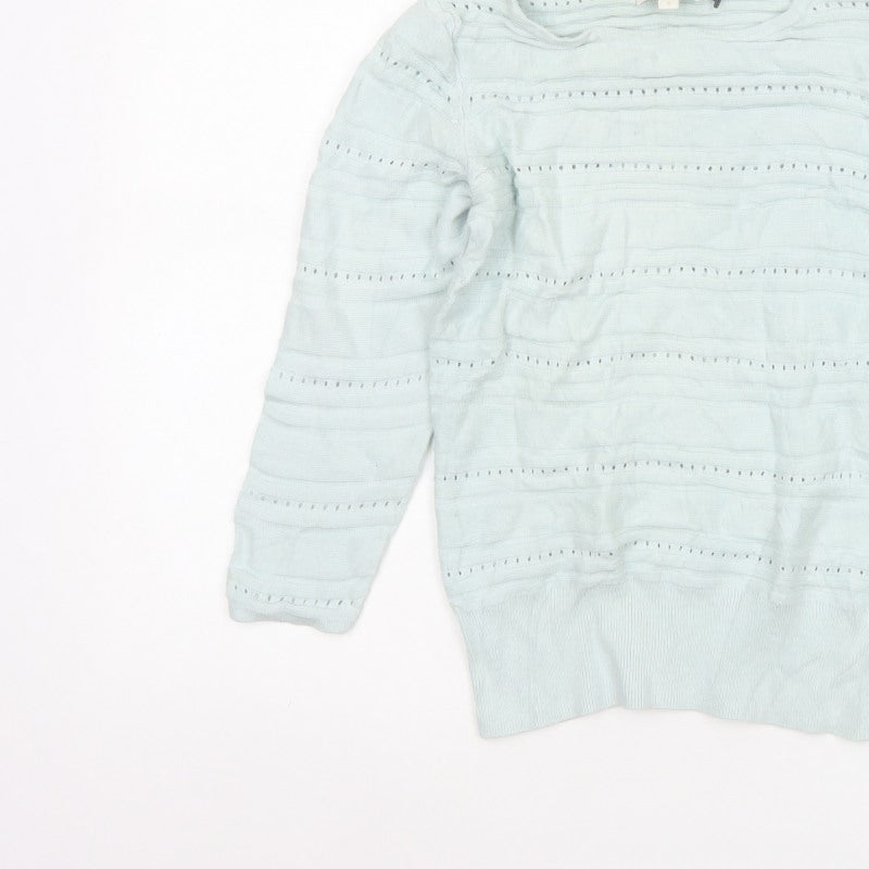 Monsoon Women Blue S Open Knit Striped Cotton Modal Jumper