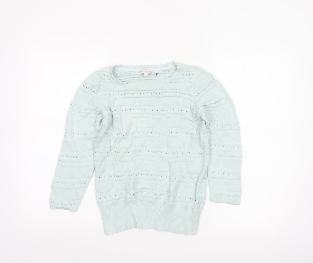 Monsoon Women Blue S Open Knit Striped Cotton Modal Jumper