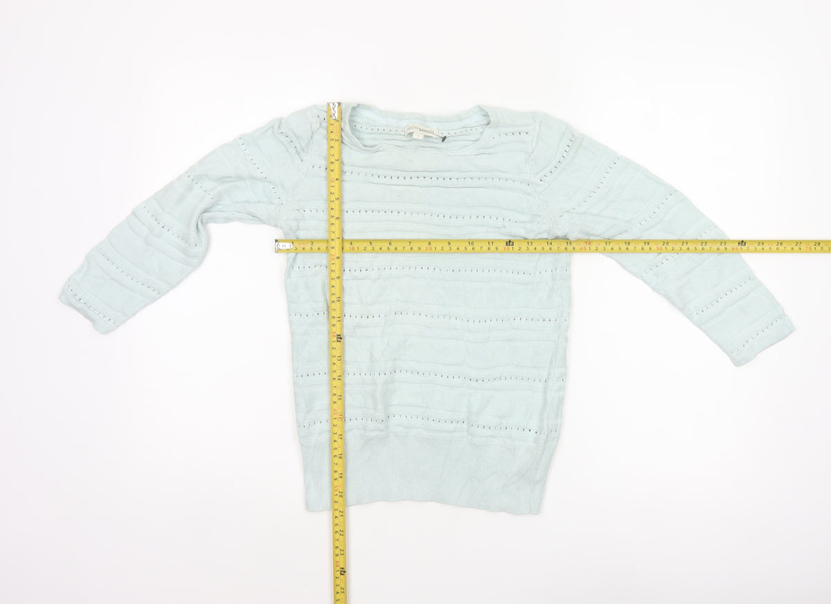 Monsoon Women Blue S Open Knit Striped Cotton Modal Jumper