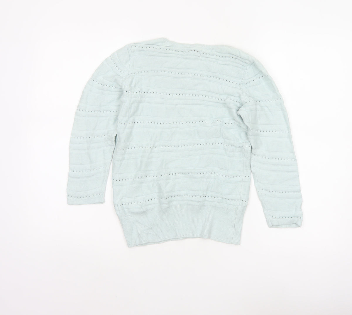 Monsoon Women Blue S Open Knit Striped Cotton Modal Jumper
