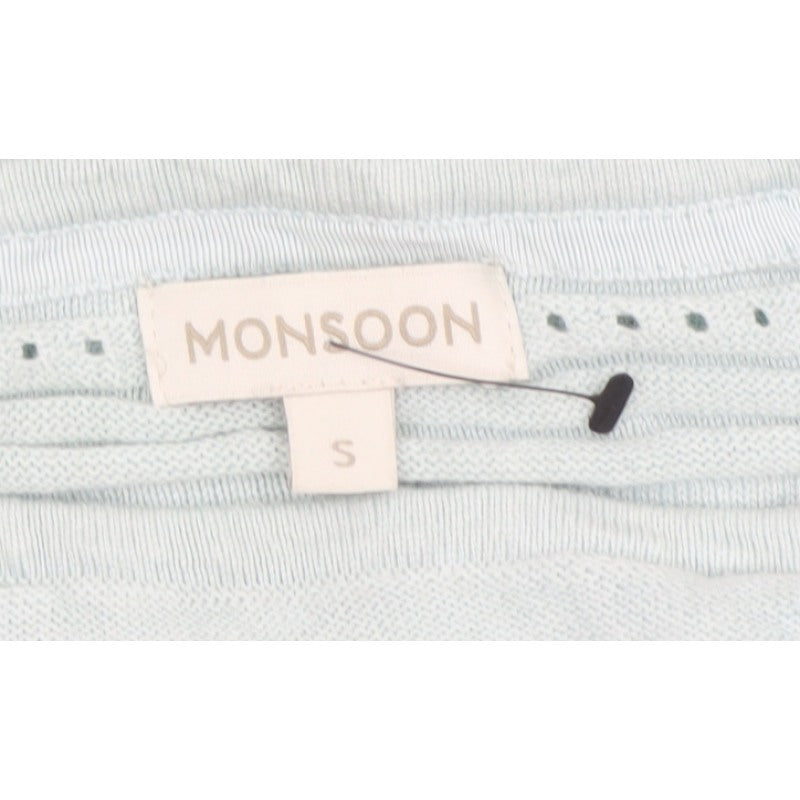 Monsoon Women Blue S Open Knit Striped Cotton Modal Jumper