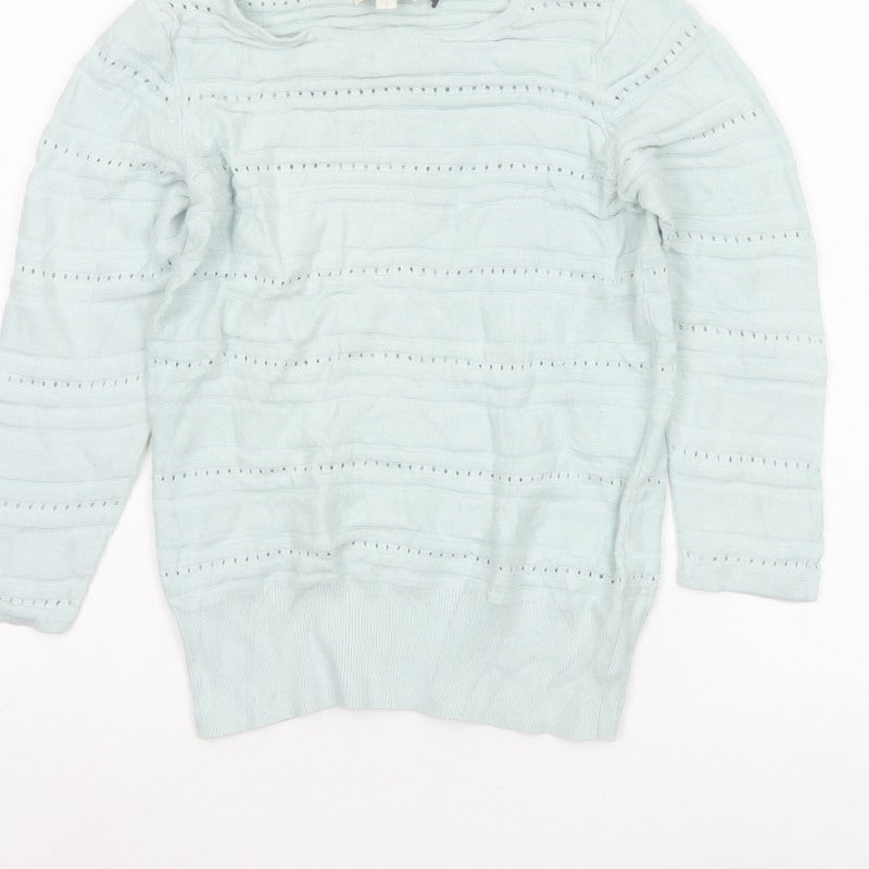 Monsoon Women Blue S Open Knit Striped Cotton Modal Jumper