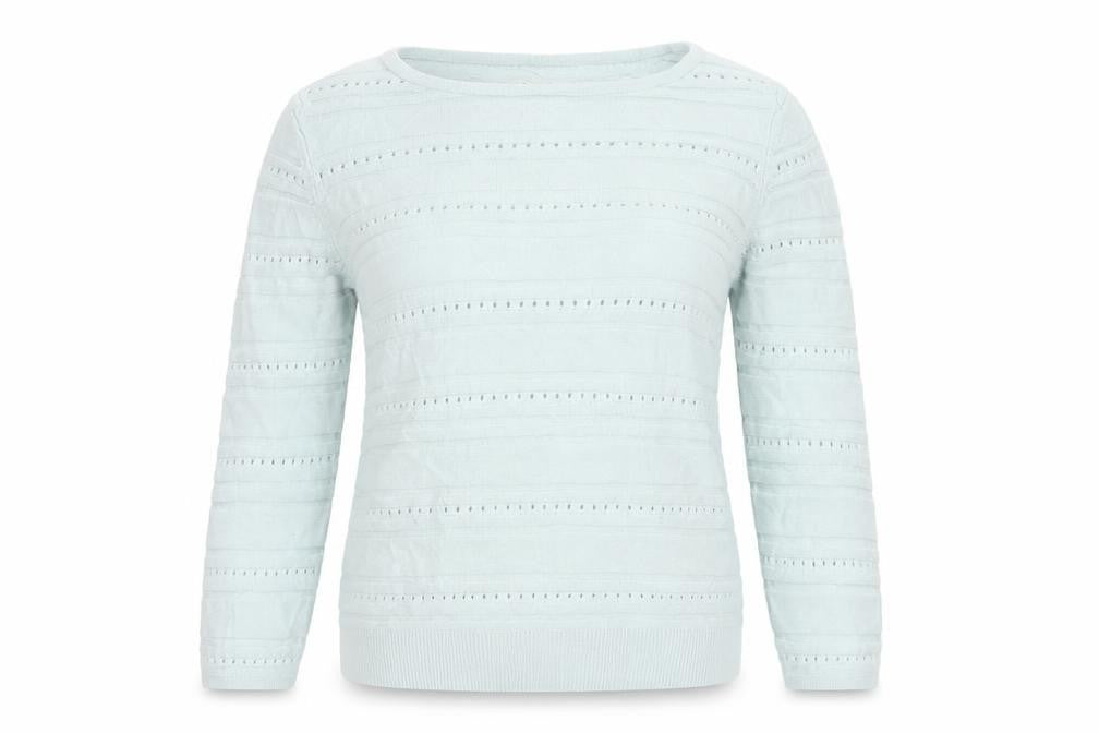 Monsoon Women Blue S Open Knit Striped Cotton Modal Jumper