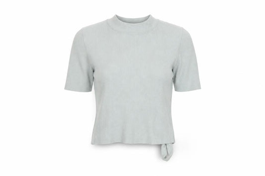 Zara Women Grey S Knit Backless Tie High Neck Short Sleeve Top