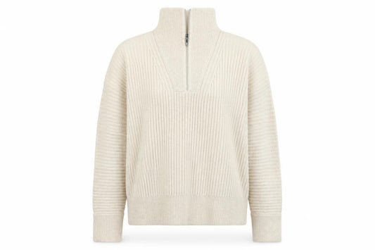 French Connection Women Ivory S Rib Knit 1/2 Zip High Neck Jumper