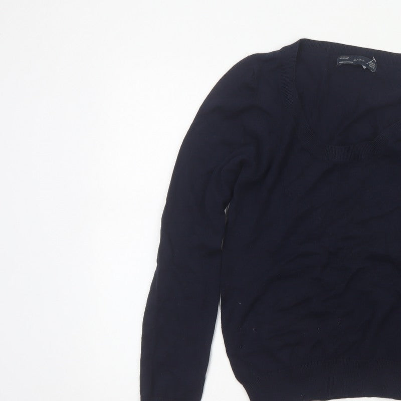 Zara Women Blue Size 16 Scoop Neck Cotton Knit Pullover Jumper