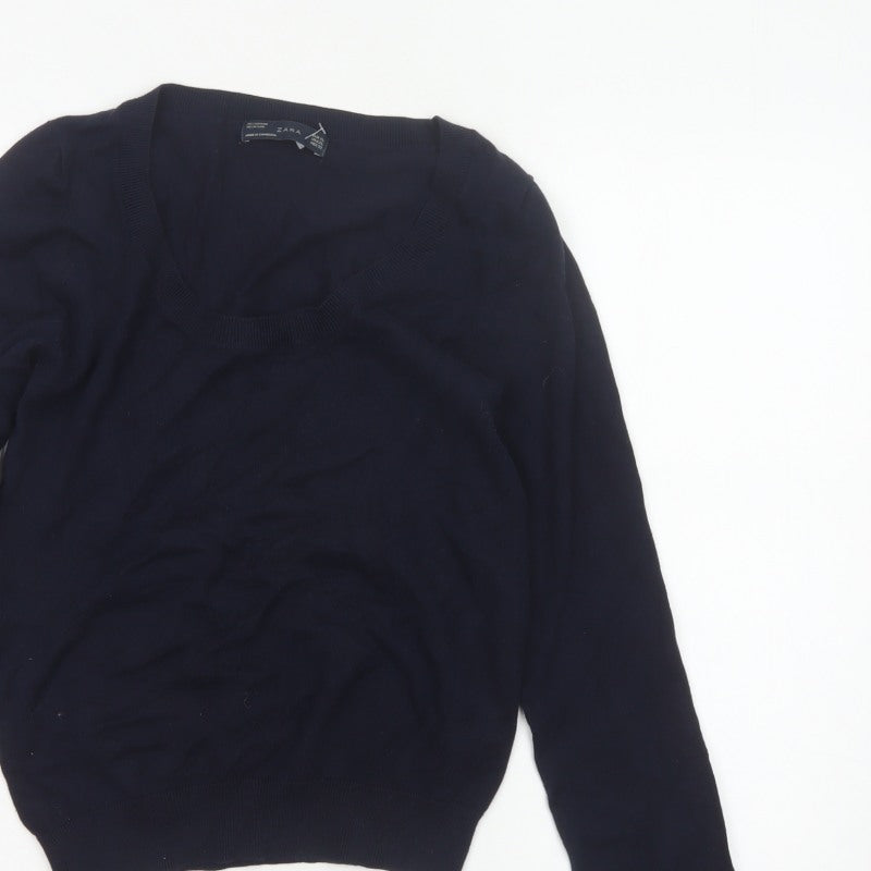 Zara Women Blue Size 16 Scoop Neck Cotton Knit Pullover Jumper