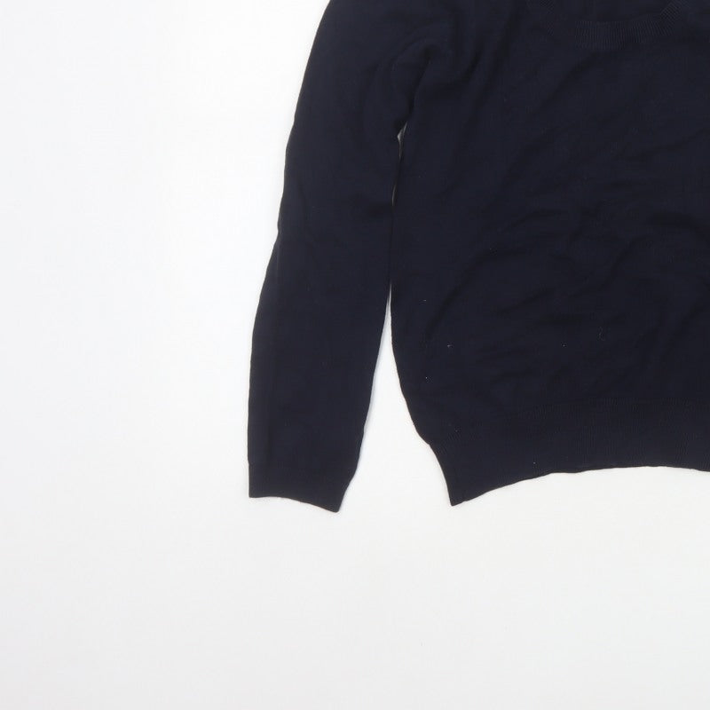 Zara Women Blue Size 16 Scoop Neck Cotton Knit Pullover Jumper