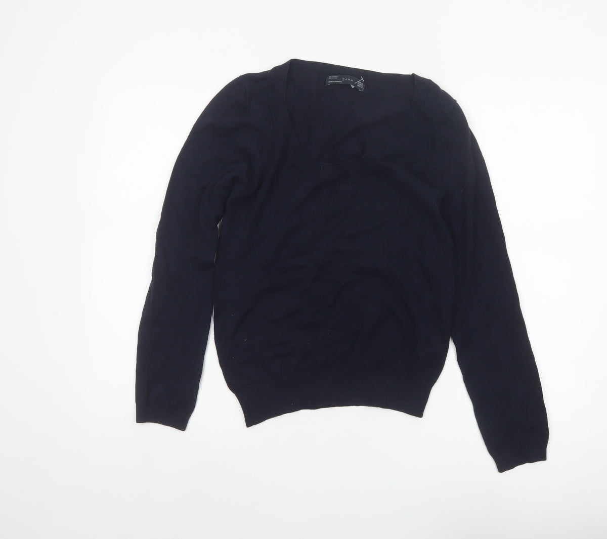 Zara Women Blue Size 16 Scoop Neck Cotton Knit Pullover Jumper