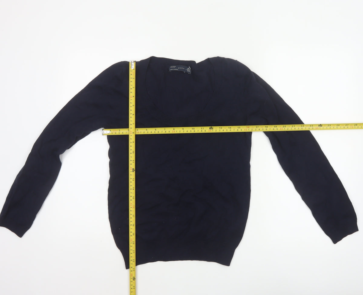 Zara Women Blue Size 16 Scoop Neck Cotton Knit Pullover Jumper