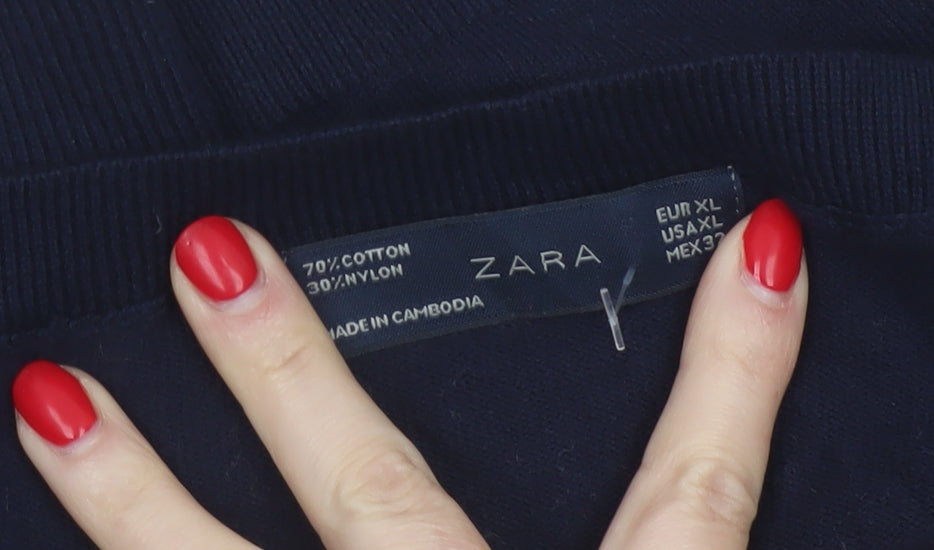 Zara Women Blue Size 16 Scoop Neck Cotton Knit Pullover Jumper