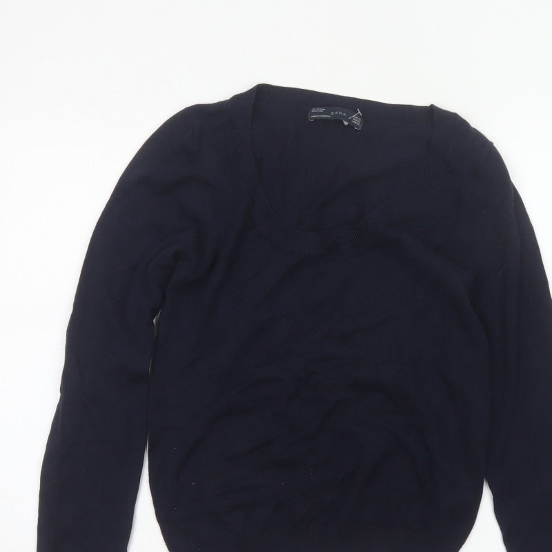 Zara Women Blue Size 16 Scoop Neck Cotton Knit Pullover Jumper
