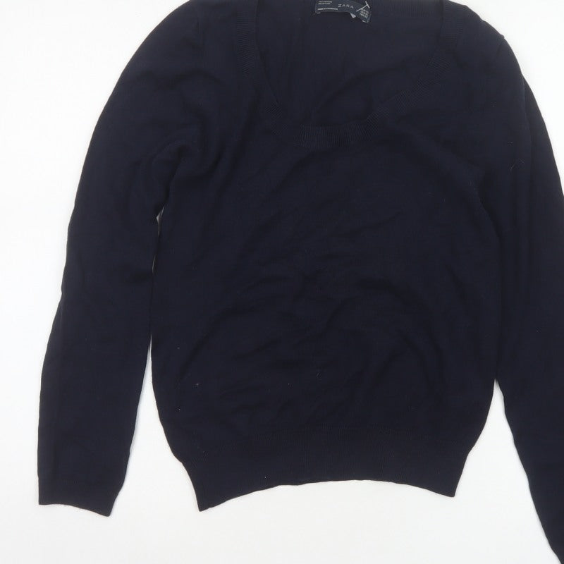 Zara Women Blue Size 16 Scoop Neck Cotton Knit Pullover Jumper