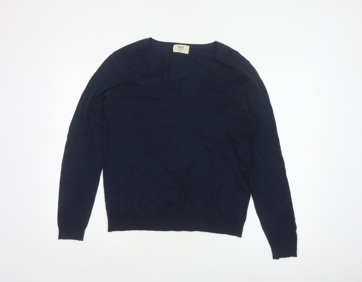 Hush Women’s Navy Blue Wool Blend V-Neck Pullover Jumper Size M