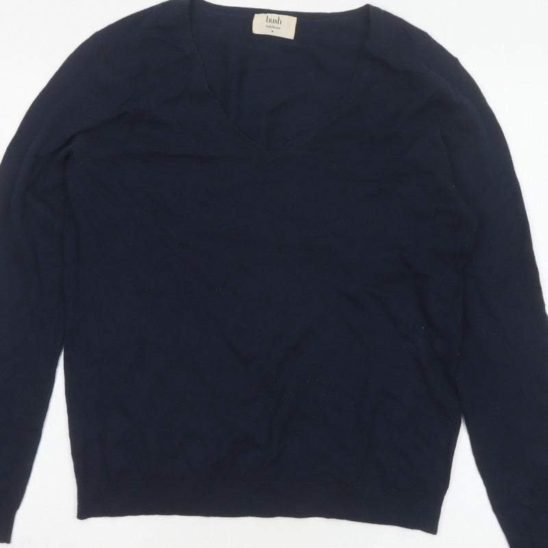 Hush Women’s Navy Blue Wool Blend V-Neck Pullover Jumper Size M