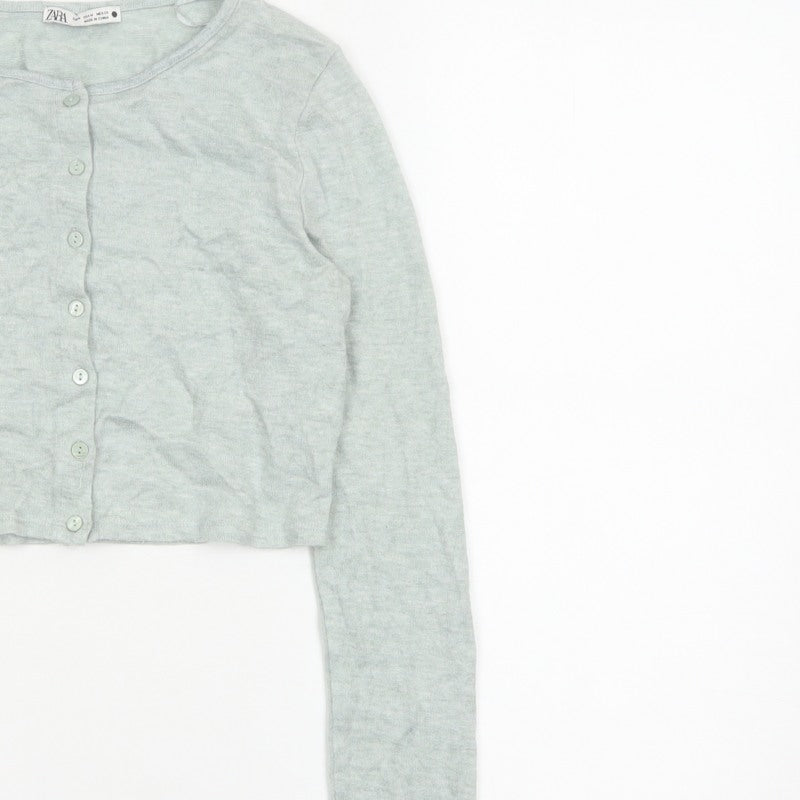 Zara Women Grey M Fine Knit Button Cardigan Long Sleeve