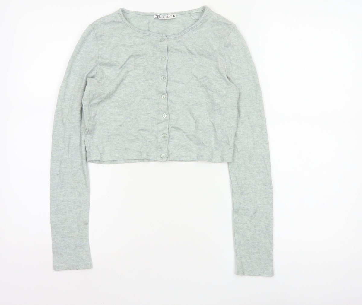 Zara Women Grey M Fine Knit Button Cardigan Long Sleeve