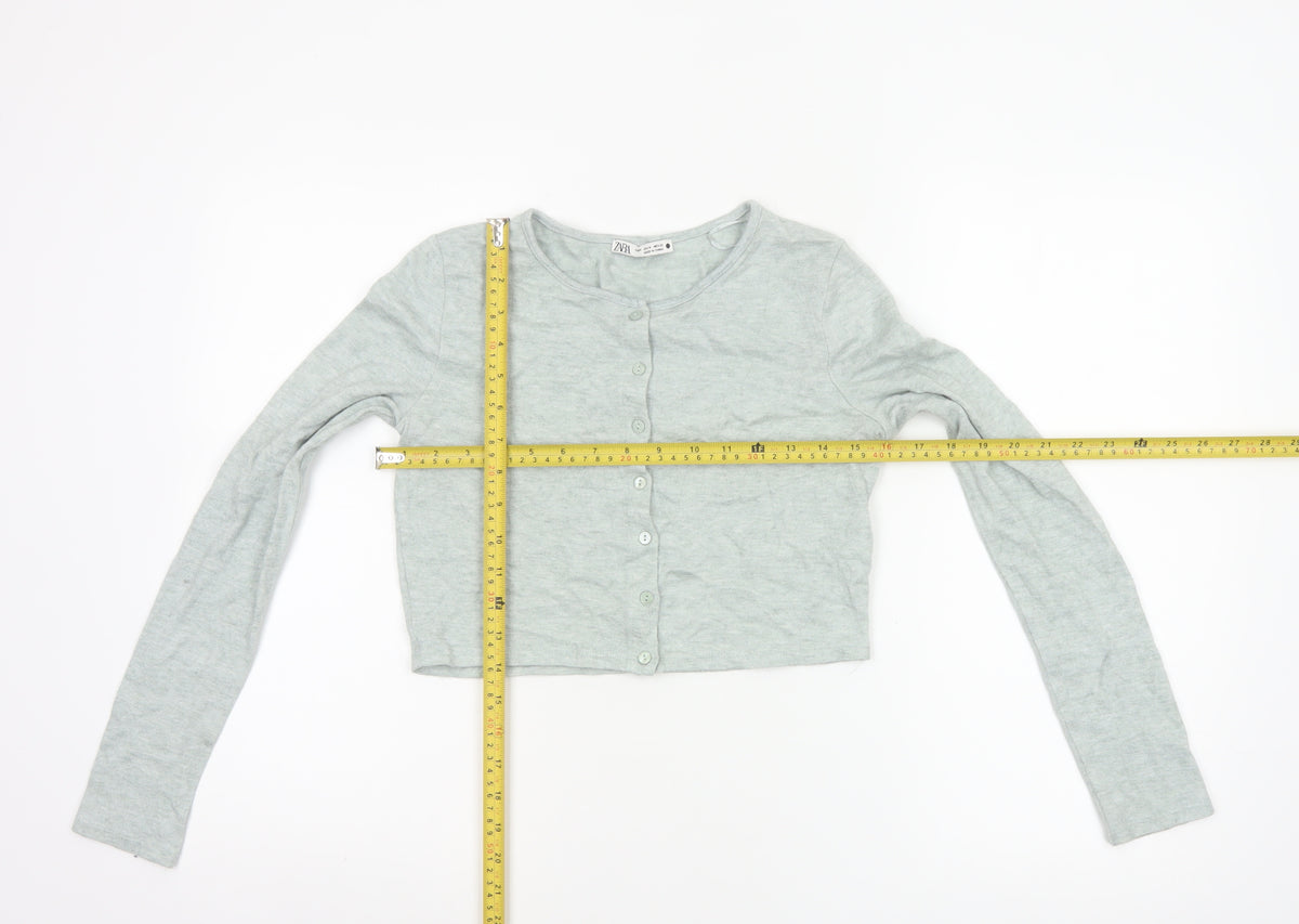 Zara Women Grey M Fine Knit Button Cardigan Long Sleeve