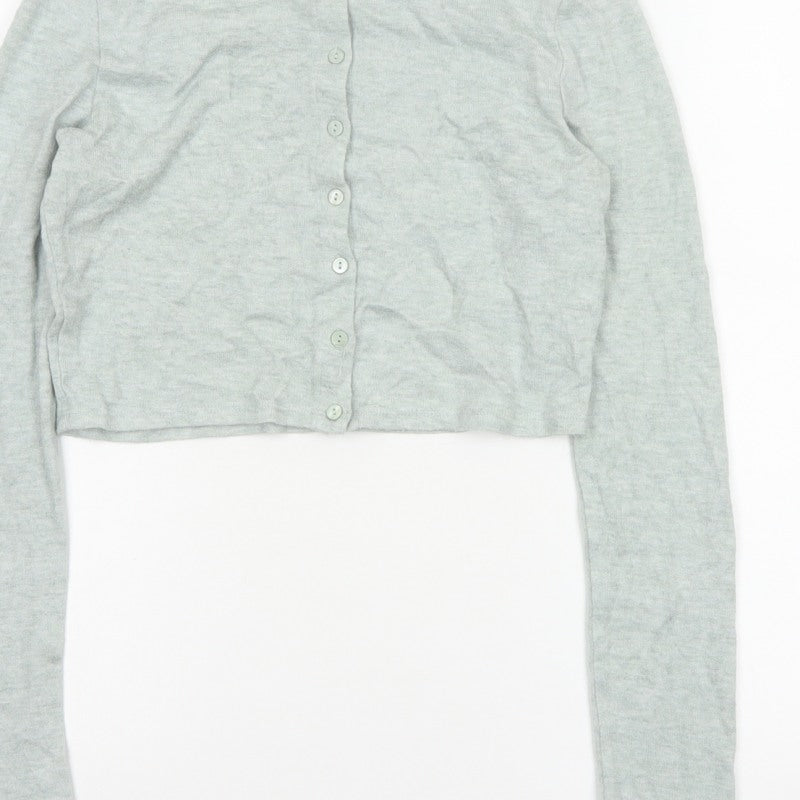 Zara Women Grey M Fine Knit Button Cardigan Long Sleeve
