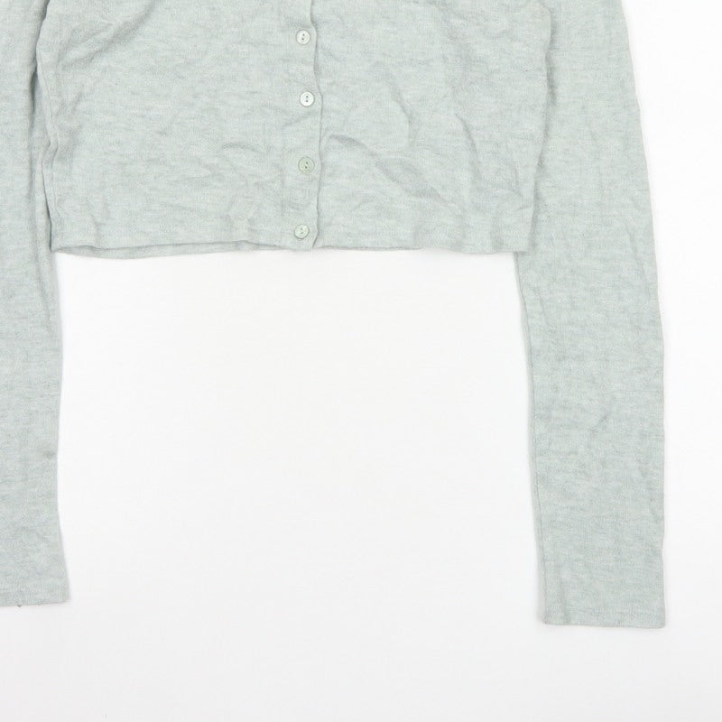 Zara Women Grey M Fine Knit Button Cardigan Long Sleeve