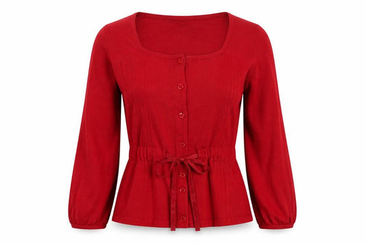 Monsoon Women Red UK 14 Merino Wool Blend V-Neck Belted Cardigan