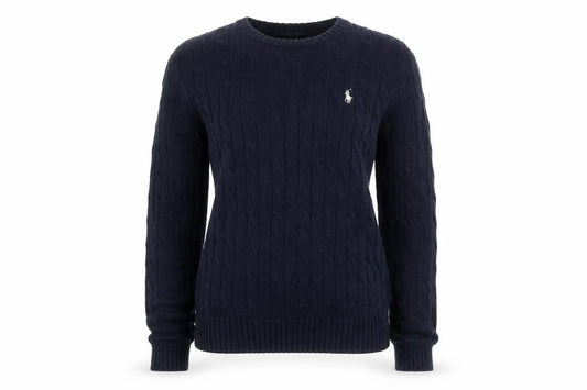 Polo Ralph Lauren Women Blue L Cable-Knit Cotton Crew Neck Jumper