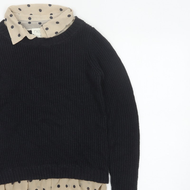 Next Women Black Knit Polka Dot Collar Jumper UK 8