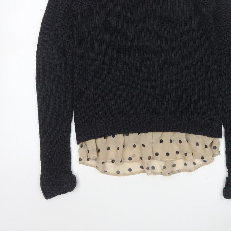 Next Women Black Knit Polka Dot Collar Jumper UK 8