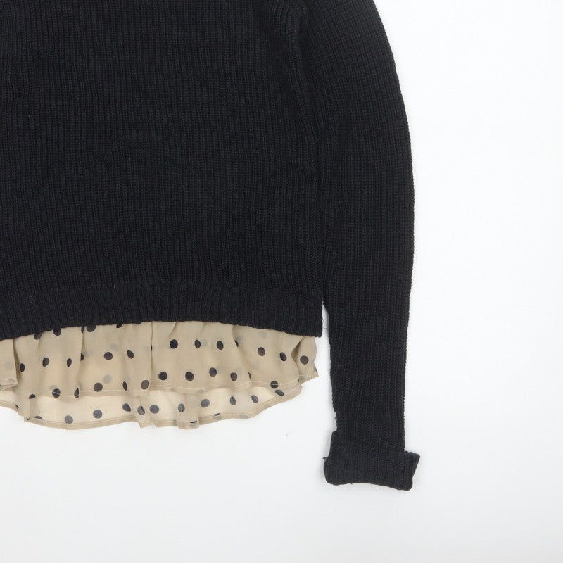 Next Women Black Knit Polka Dot Collar Jumper UK 8