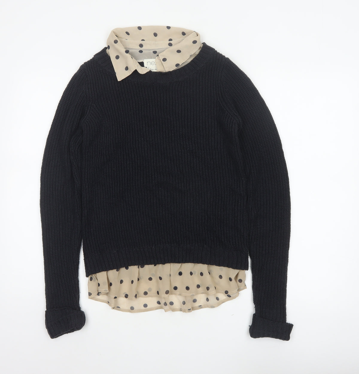 Next Women Black Knit Polka Dot Collar Jumper UK 8