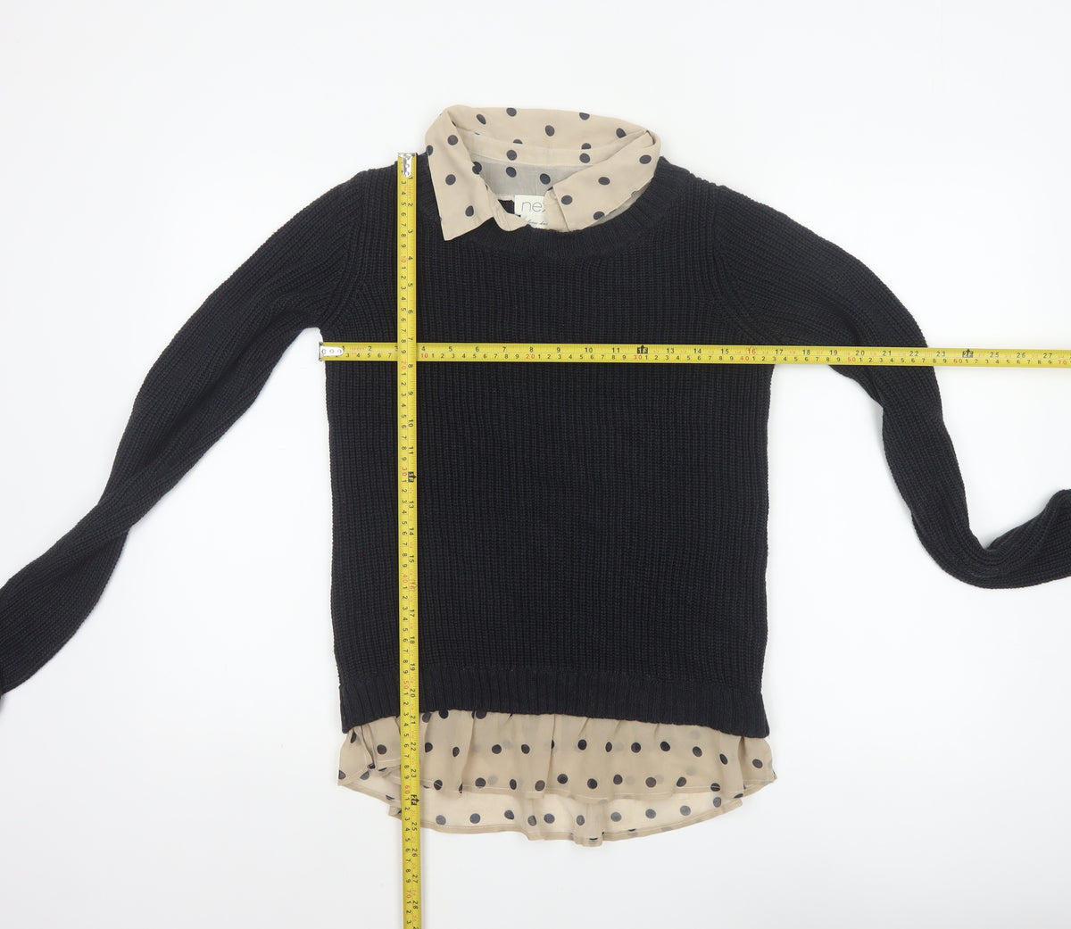 Next Women Black Knit Polka Dot Collar Jumper UK 8