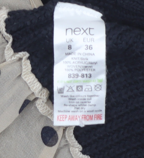 Next Women Black Knit Polka Dot Collar Jumper UK 8