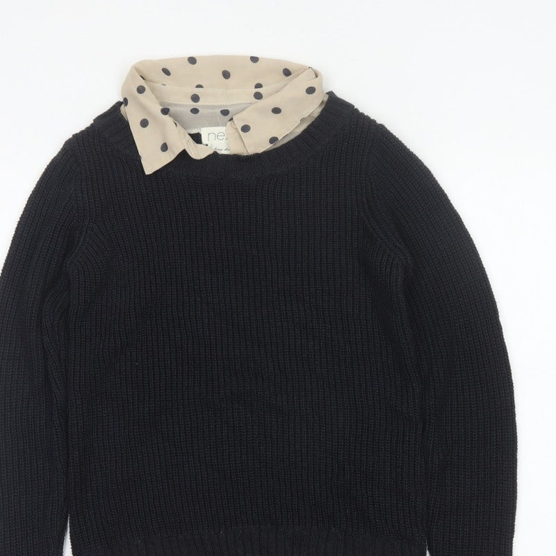 Next Women Black Knit Polka Dot Collar Jumper UK 8