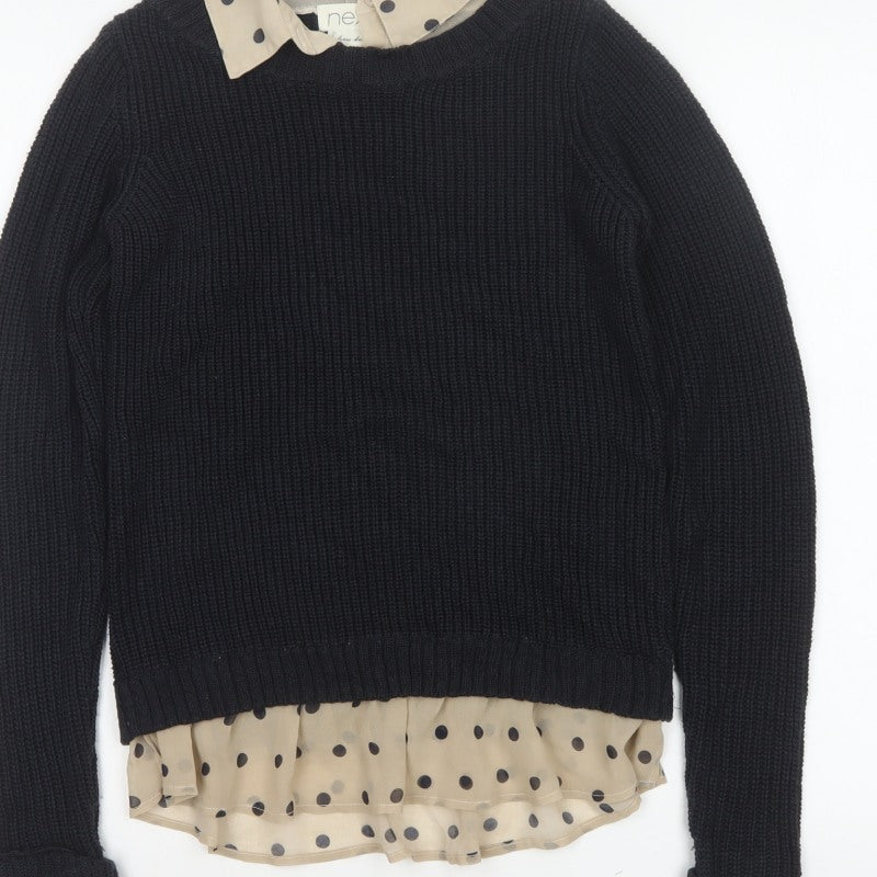 Next Women Black Knit Polka Dot Collar Jumper UK 8