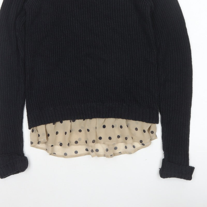 Next Women Black Knit Polka Dot Collar Jumper UK 8