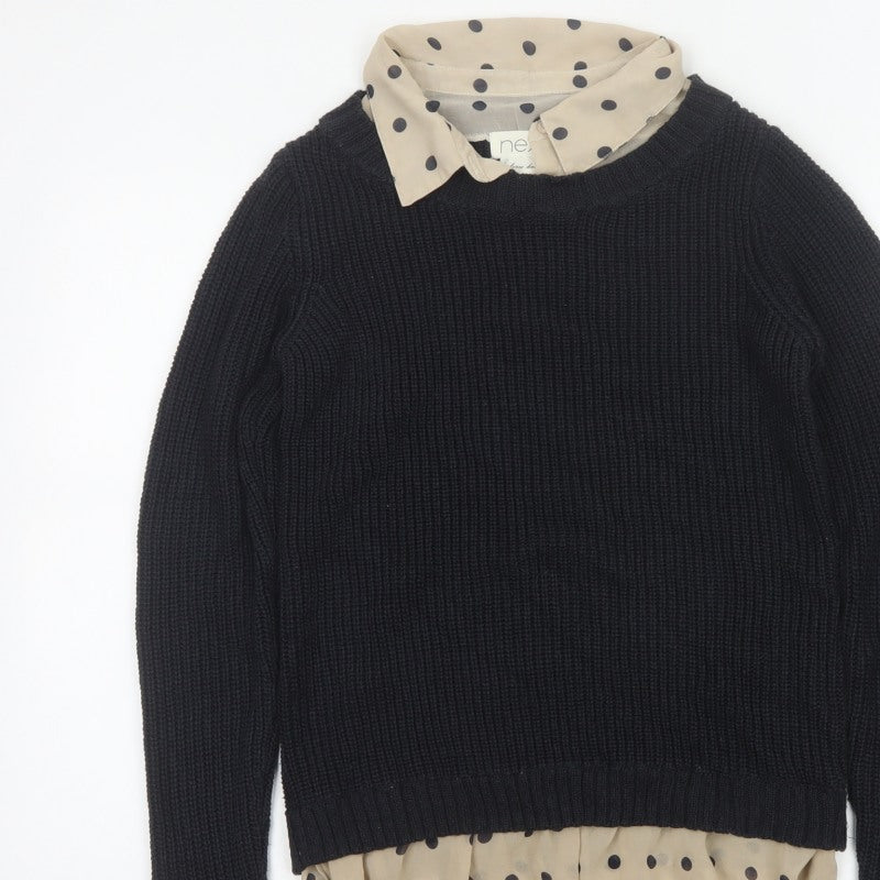 Next Women Black Knit Polka Dot Collar Jumper UK 8