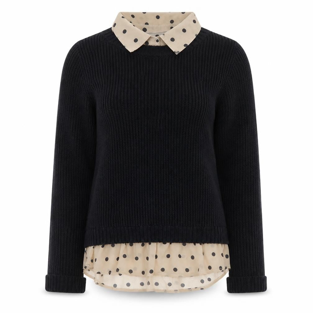 Next Women Black Knit Polka Dot Collar Jumper UK 8