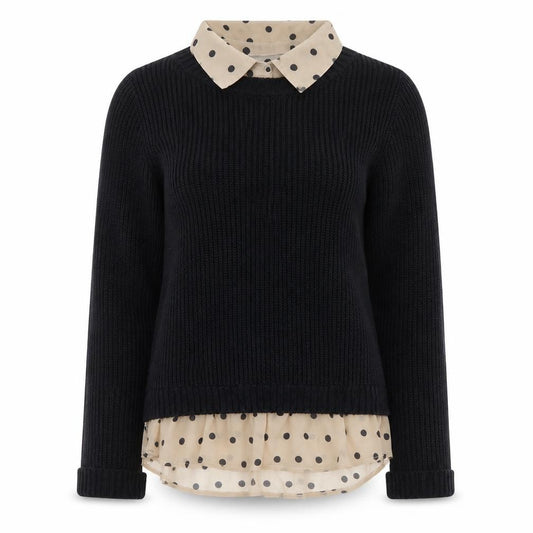 Next Women Black Knit Polka Dot Collar Jumper UK 8