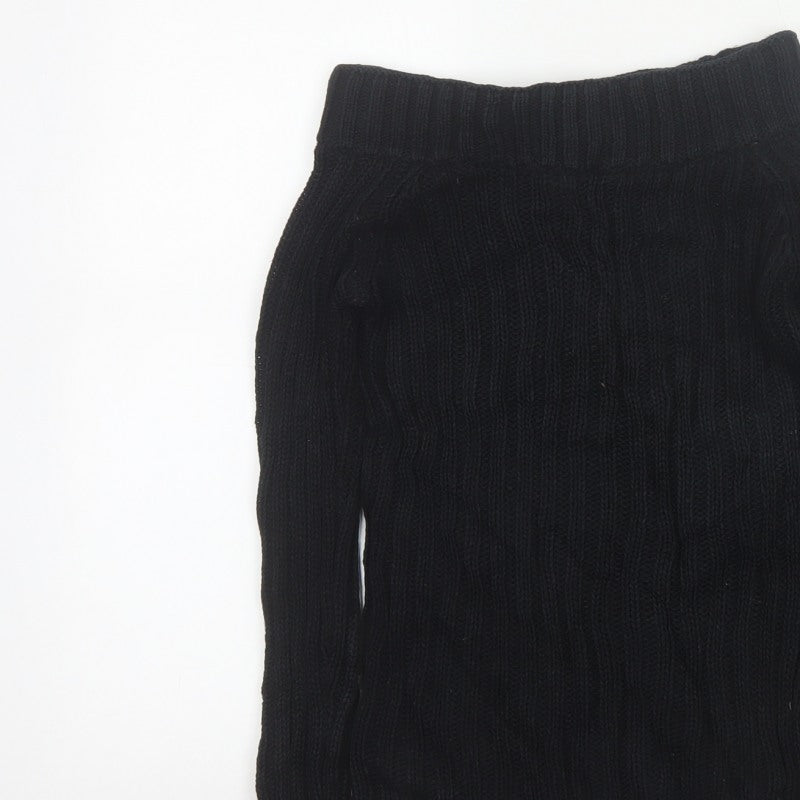 Massimo Dutti Women Black M Cable Knit Roll Neck Cotton Jumper