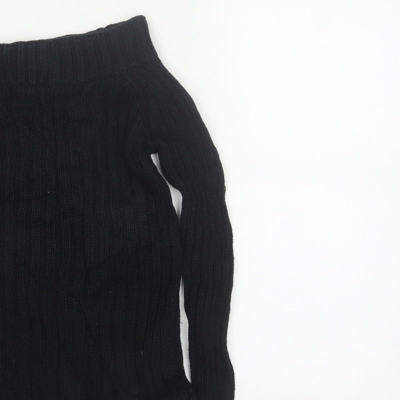 Massimo Dutti Women Black M Cable Knit Roll Neck Cotton Jumper
