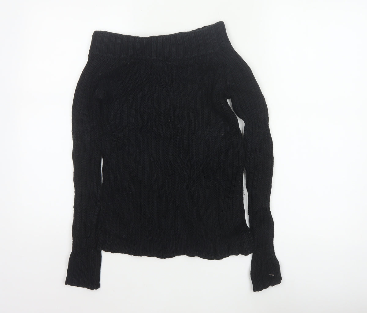 Massimo Dutti Women Black M Cable Knit Roll Neck Cotton Jumper