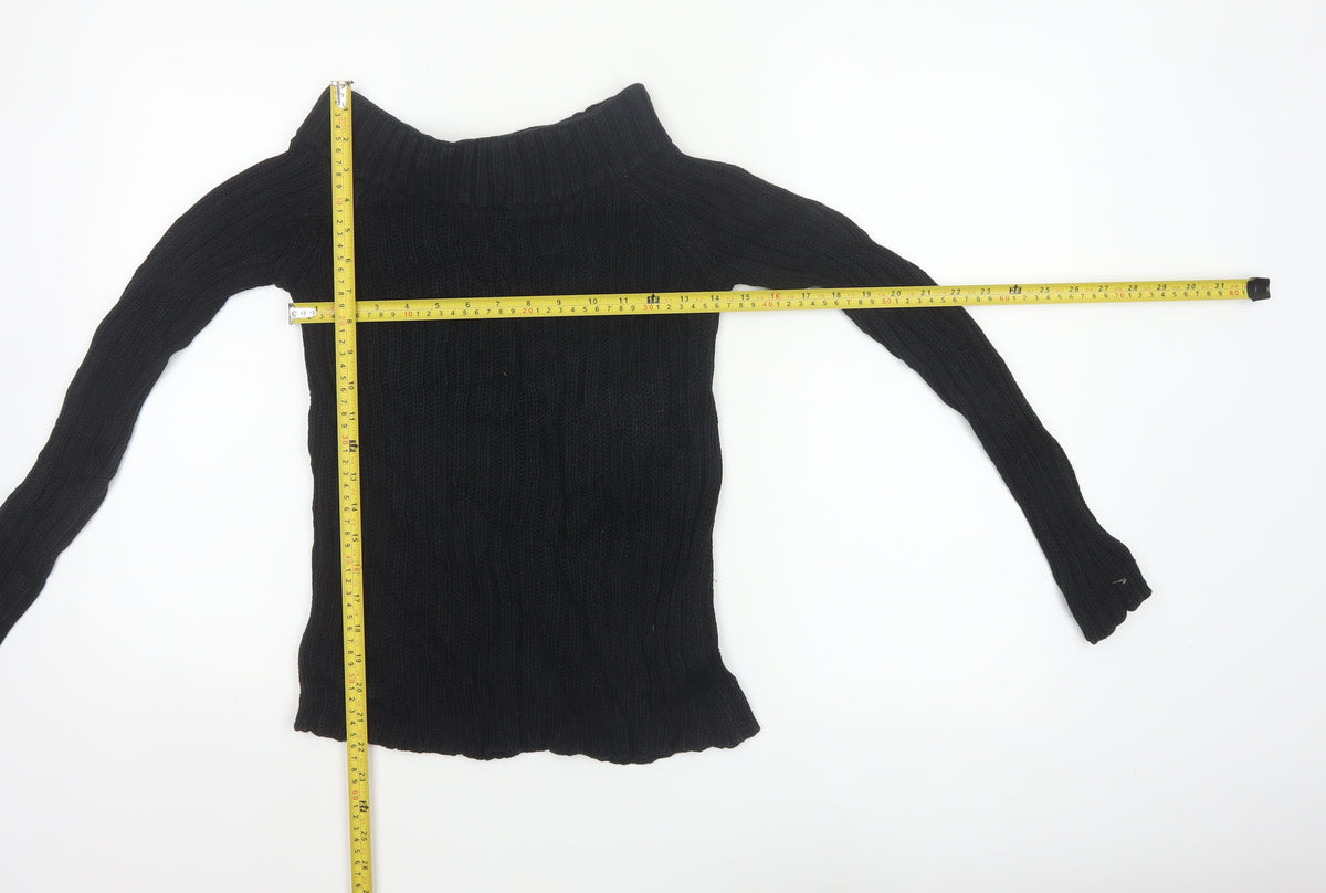 Massimo Dutti Women Black M Cable Knit Roll Neck Cotton Jumper