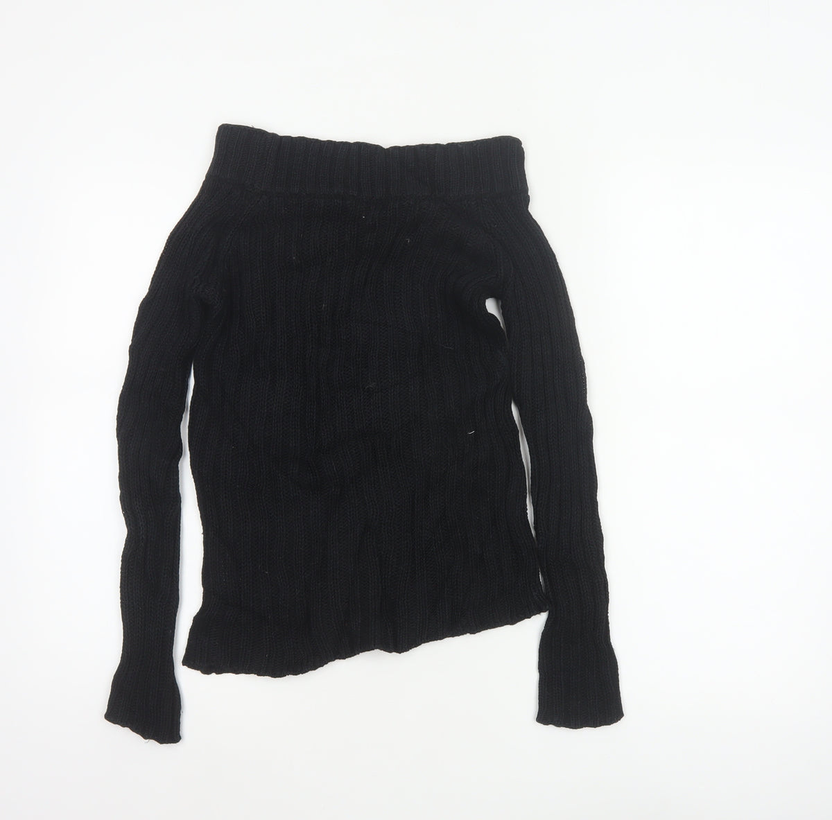 Massimo Dutti Women Black M Cable Knit Roll Neck Cotton Jumper