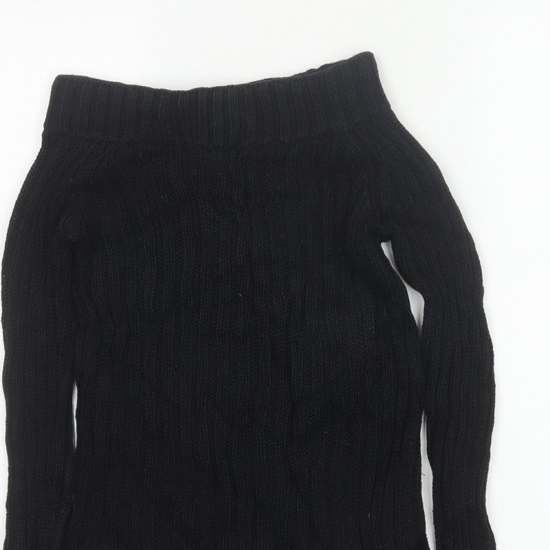 Massimo Dutti Women Black M Cable Knit Roll Neck Cotton Jumper