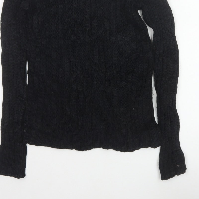 Massimo Dutti Women Black M Cable Knit Roll Neck Cotton Jumper