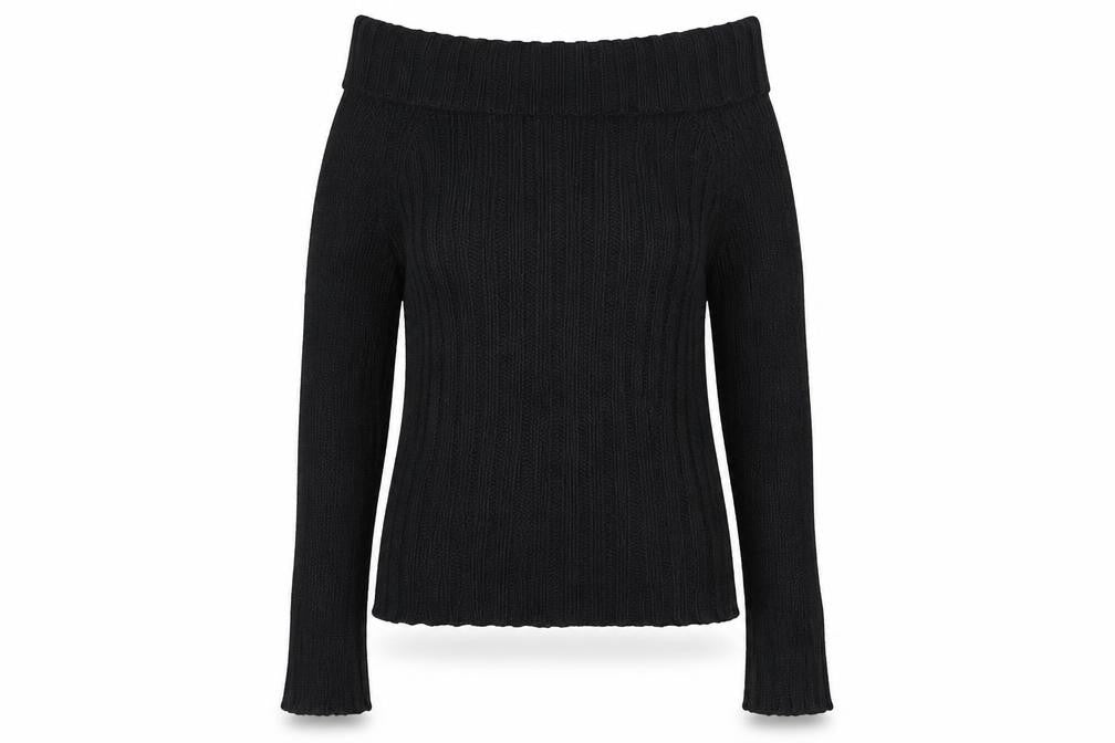 Massimo Dutti Women Black M Cable Knit Roll Neck Cotton Jumper
