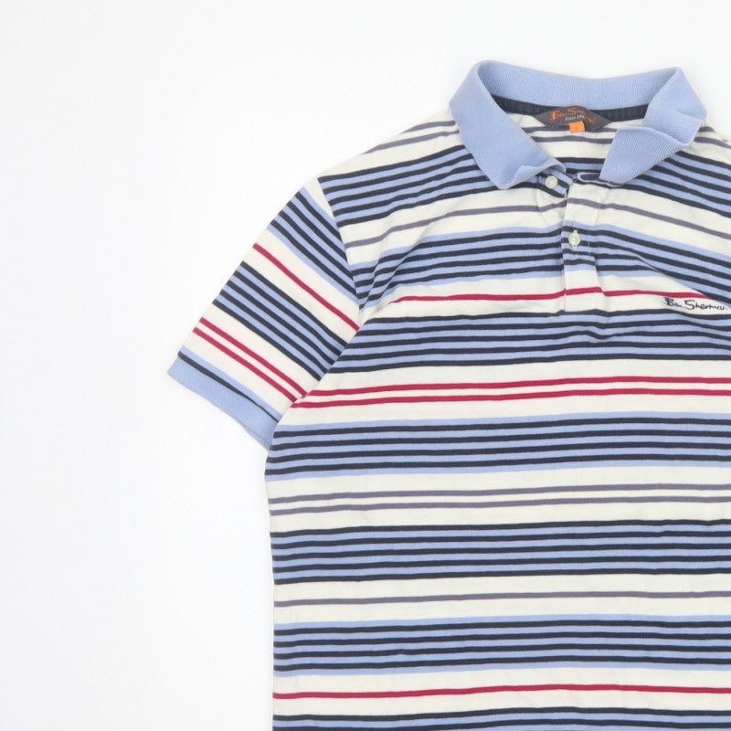 Ben Sherman Men’s Multicoloured Striped Cotton Polo Shirt L