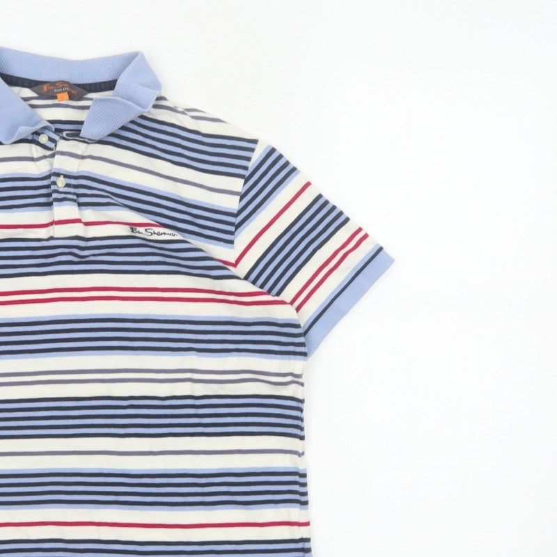 Ben Sherman Men’s Multicoloured Striped Cotton Polo Shirt L