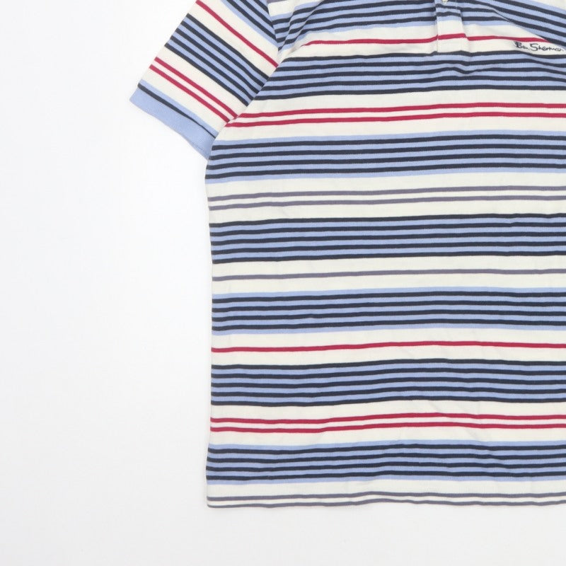Ben Sherman Men’s Multicoloured Striped Cotton Polo Shirt L