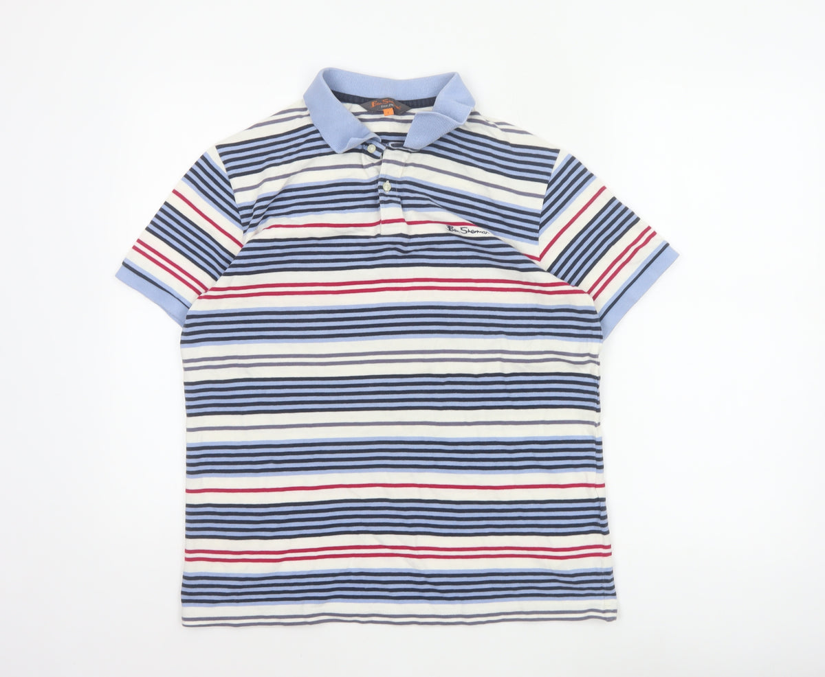 Ben Sherman Men’s Multicoloured Striped Cotton Polo Shirt L